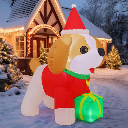 Goosh 5 FT Christmas Inflatables Cavalier King Charles Puppy Dog Outdoor Decorations Blow Up Yard Present Box with Built-in LEDs for Indoor Party Garden Lawn Decor