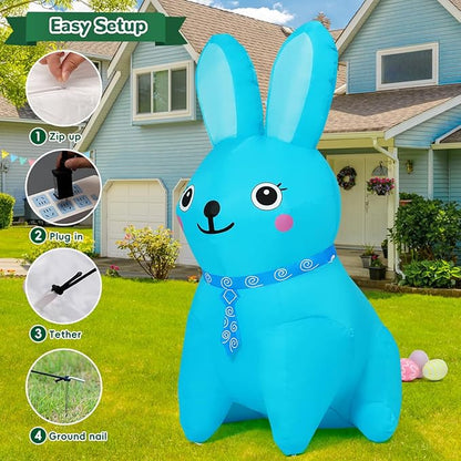 GOOSH 5 FT Easter Inflatables Bunny Outdoor Decorations Blow UP Yard Blue Rabbit for Party Garden Lawn Indoor Outdoor Decor