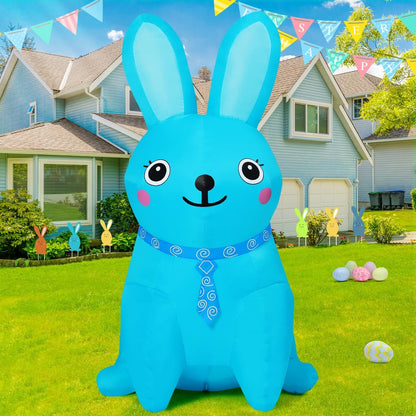 GOOSH 5 FT Easter Inflatables Bunny Outdoor Decorations Blow UP Yard Blue Rabbit for Party Garden Lawn Indoor Outdoor Decor