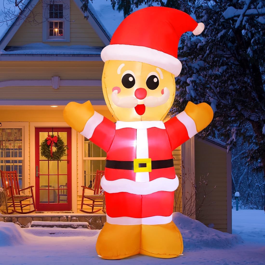 Goosh 8 FT Tall Christmas Gingerbread Inflatables Outdoor Decorations Blow Up with Built-in LEDs for Indoor Party Yard Lawn Garden Decor