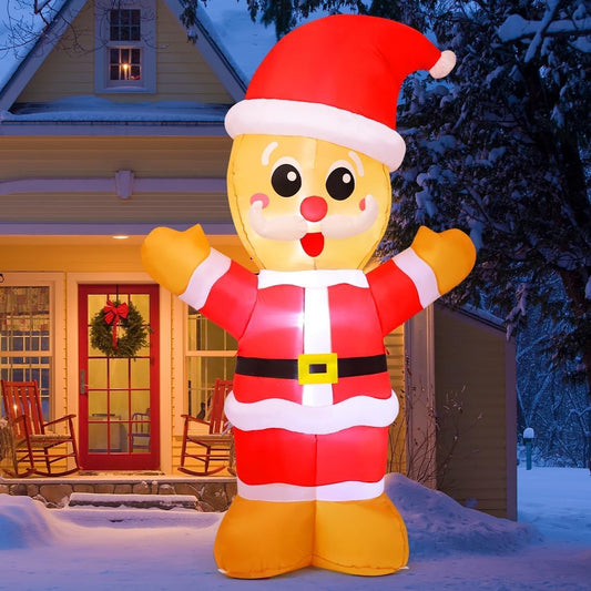 GOOSH 8FT Tall Gingerbread Christmas Inflatable with LED Lights