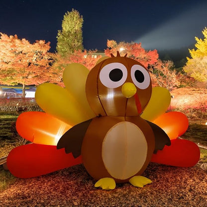Goosh 6.7 FT Long Thanksgiving Inflatables Turkey Baby with Built-in LEDs Blow Up Yard Decoration for Holiday Party Indoor Outdoor Garden Lawn