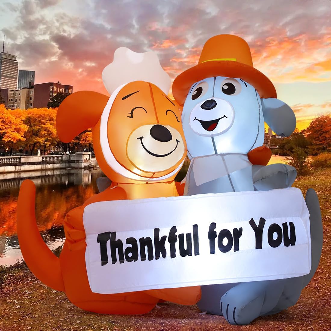 Goosh 4.3 FT Thanksgiving Inflatable Dog Blow Up Yard Decorations for Fall Outdoor Garden Lawn Decor