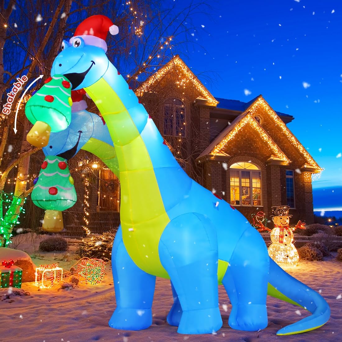 Goosh 10ft Christmas Inflatables Outdoor Decorations, Blow Up Dinosaur Christmas Tree Inflatable with Built-in LEDs for Christmas Indoor Outdoor Yard Lawn Garden Decorations