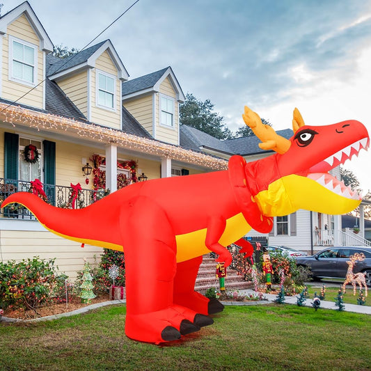 GOOSH 6 FT Christmas Inflatables Outdoor Decorations Blow Up Antlers Dinosaur Inflatable with Built-in LEDs for Christmas Indoor Outdoor Yard Lawn Garden Decorations