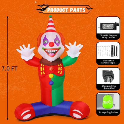 Goosh 7 FT Halloween Inflatables Outdoor Decorations Laugh Clown Blow Up Yard Decoration with Built-in LEDs for Garden Lawn Party Decor