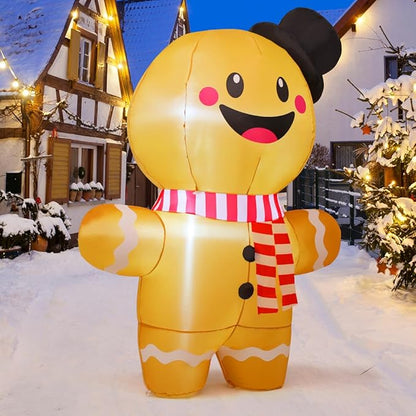 GOOSH 6.2 FT Christmas Inflatables Gingerbread Man Outdoor Decorations Blow Up Yard Gingerbread Inflatable with Built-in LEDs for Indoor Christmas Holiday Party Garden Lawn Decor
