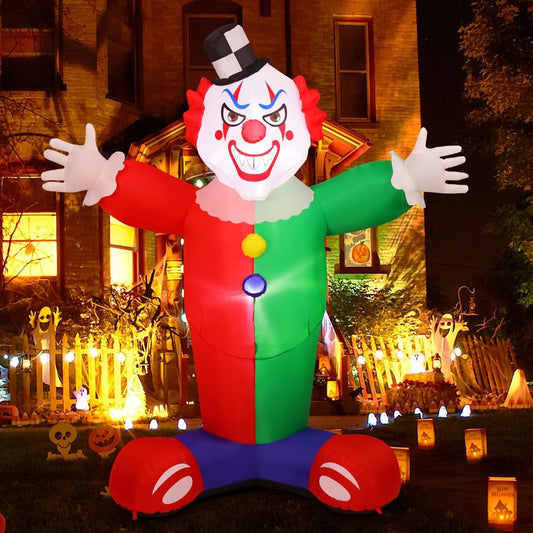 GOOSH 7.2 FT Halloween Inflatables Clown Outdoor Blow Up Yard Clown Decoration with LED Lights Built-in for Holiday Party Yard Garden