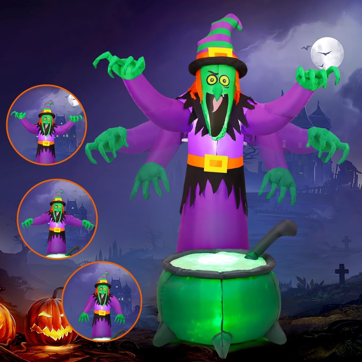 Goosh 6FT Halloween Inflatables Animated Witch Waving Hands Blow Up Outdoor Yard Decorations Garden Lawn Decor