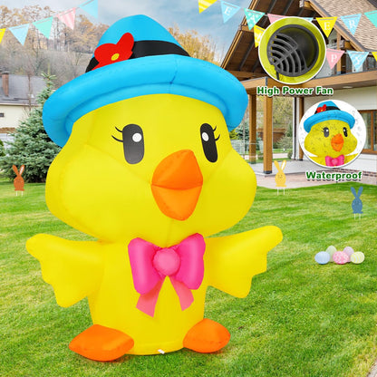 GOOSH 5.2 FT Easter Inflatables Chicken Outdoor Decorations Blow Up Yard with The Blue Hat with Built-in LEDs for Indoor Party Garden Lawn Decor