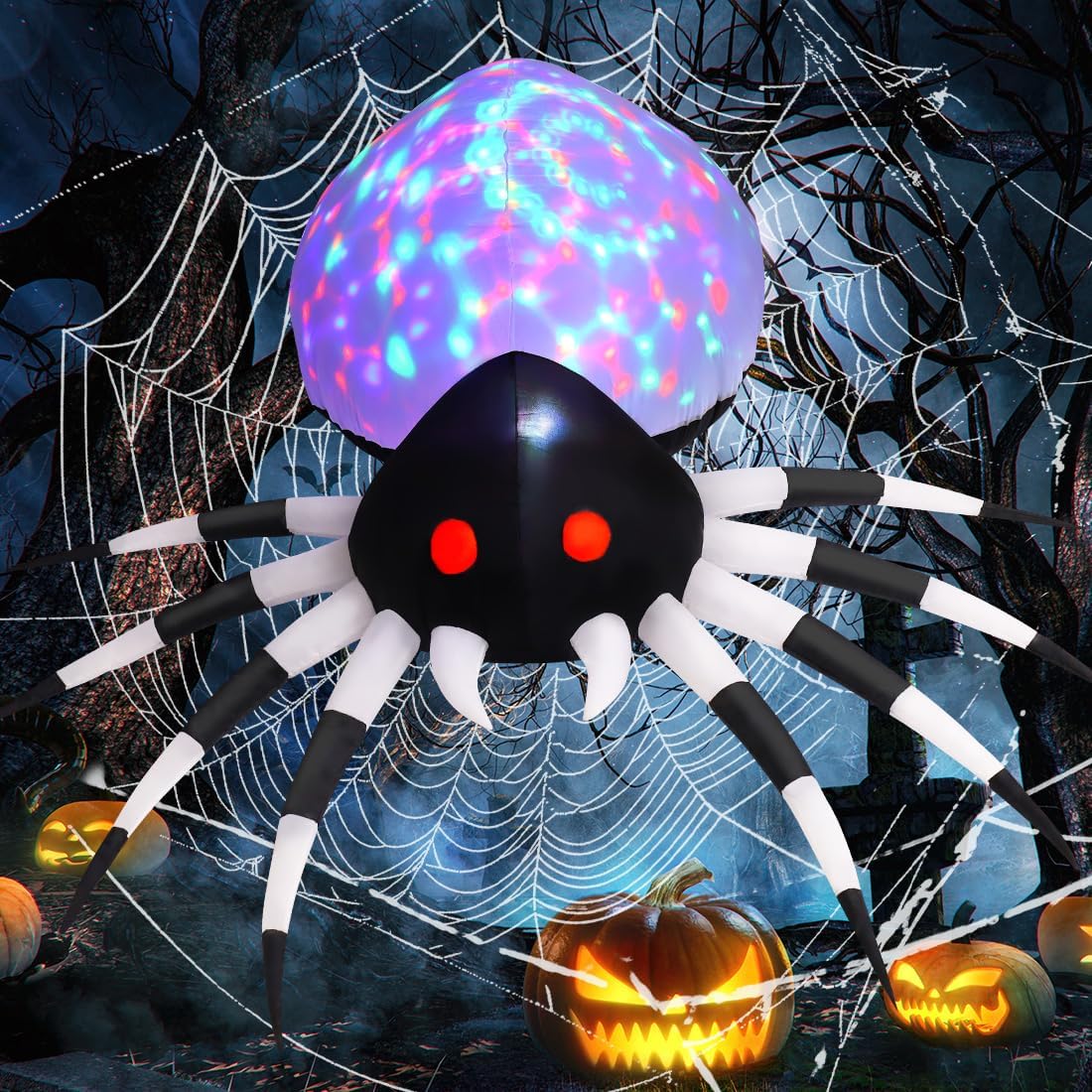 GOOSH 6 FT Height Halloween Inflatables Outdoor Spider with Magic Light, Blow Up Yard Decoration with LED Lights Built-in for Holiday/Party/Yard/Garden
