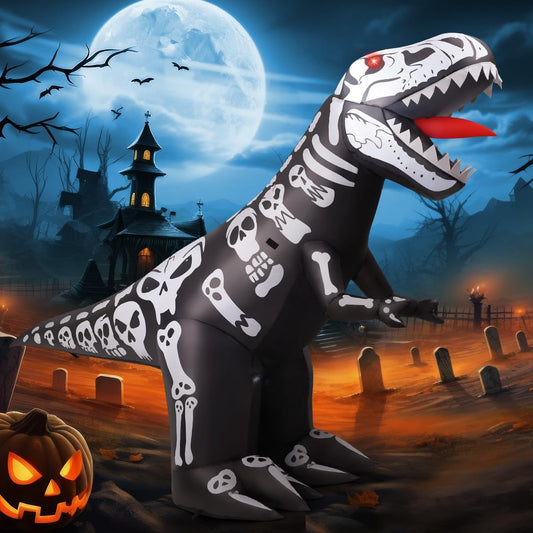 GOOSH 8ft Long Light-Up Inflatable Dinosaur Skeleton Halloween Yard Decoration