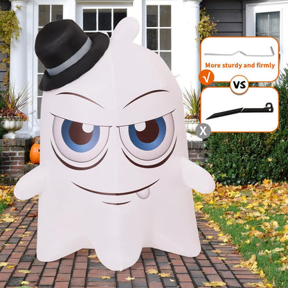 Goosh Halloween Inflatables 5 FT Green Light Ghost with Big Eyes Halloween Blow Ups Decorations with Built-in Rotating LED Lights for Holiday Party Indoor Outdoor Yard Garden Lawn