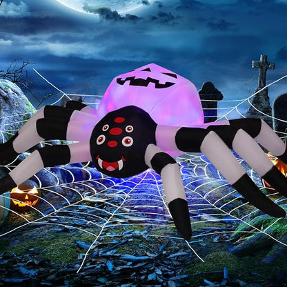 GOOSH 5FT Width Halloween Inflatables Outdoor Decorations Spider with Magic Light Broke Out from Window, Blow Up Yard Decorations with LED Lights for Party Yard Garden Lawn