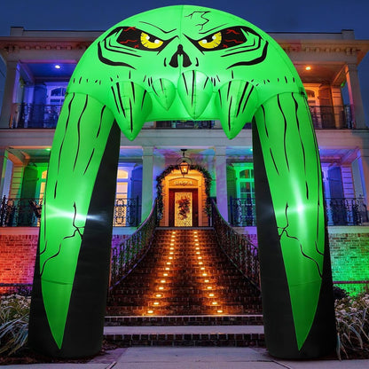 Goosh 10 FT Halloween Inflatables Archway Outdoor Decorations Blow Up Yard Monster Mouth Archway with Built-in LEDs for Indoor Party Garden Lawn