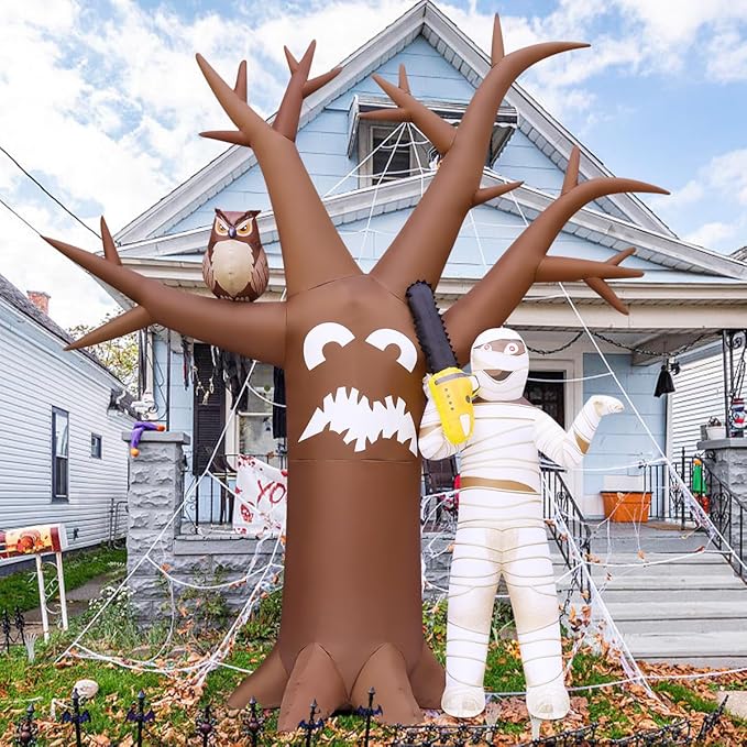 GOOSH 12 FT Halloween Inflatables Dead Tree with Mummy Outdoor Decorations Dead Tree Blow Up Yard Mummy Inflatables Holiday Inflatables for Outdoor Yard Garden Lawn Decor