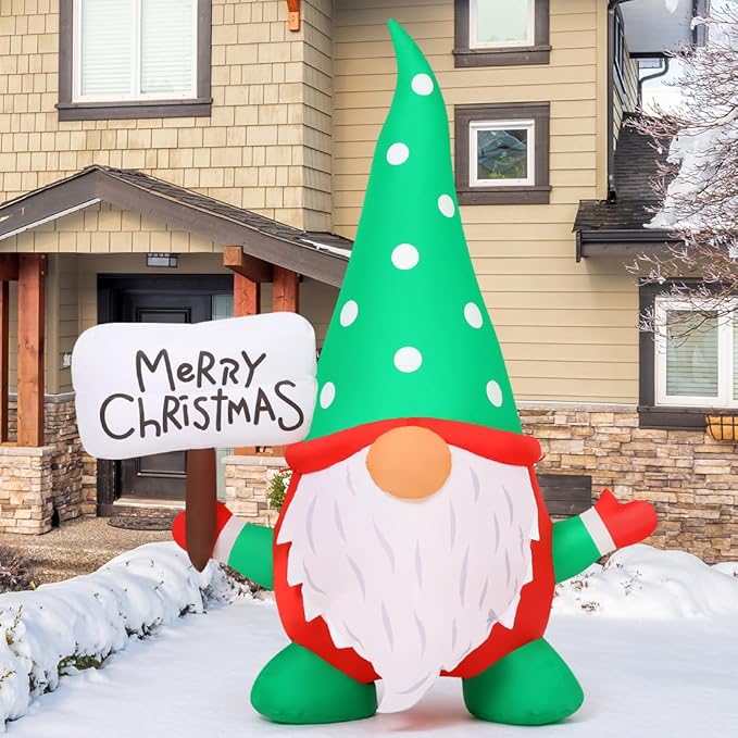 GOOSH 6 FT Christmas Gnome Inflatables Outdoor Decorations, Xmas Gnome Blow Up Yard Decorations, Built-in LED Lights for Holiday, Outdoor, Lawn, Garden
