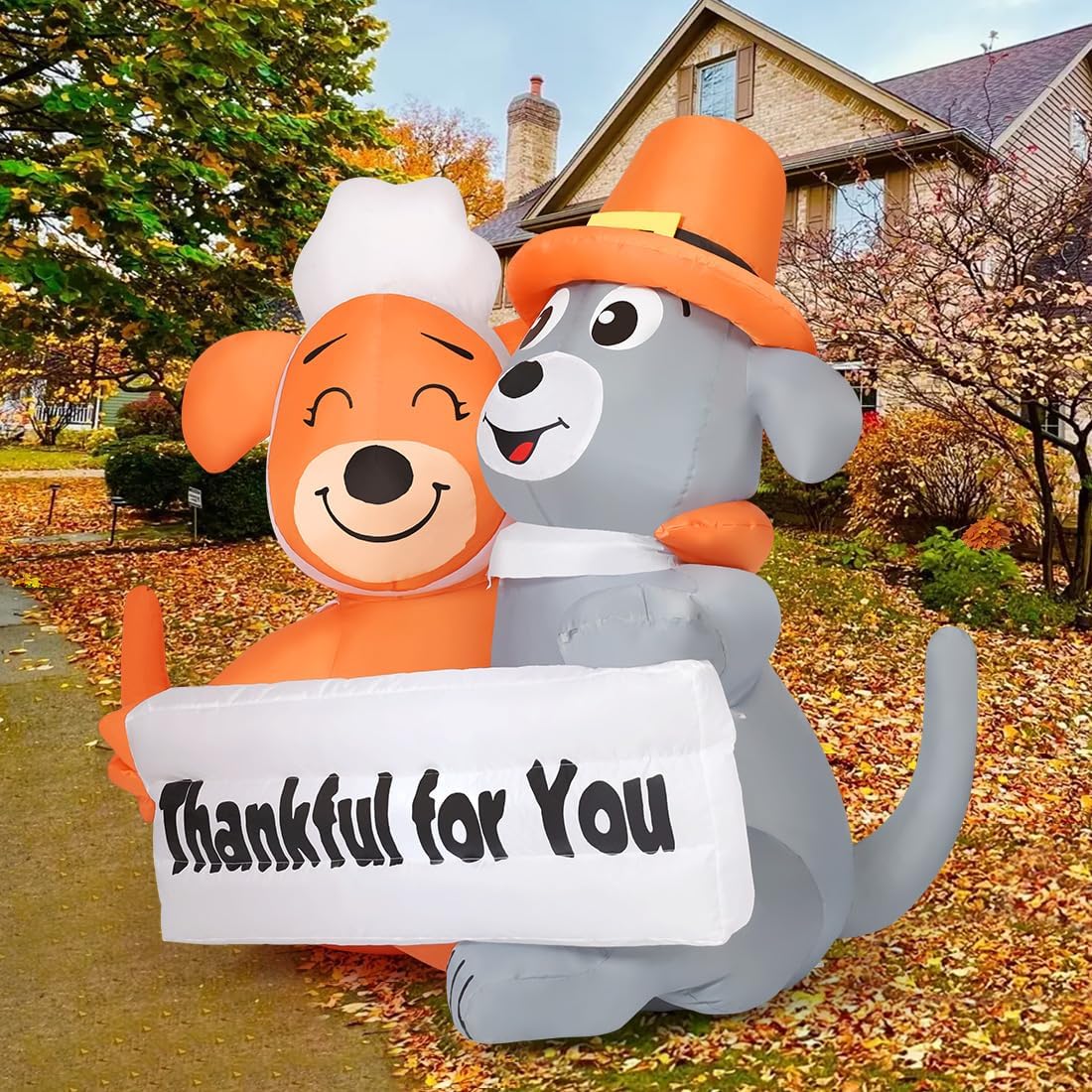 Goosh 4.3 FT Thanksgiving Inflatable Dog Blow Up Yard Decorations for Fall Outdoor Garden Lawn Decor