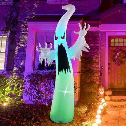 GOOSH 6 FT Halloween Inflatables Ghost Outdoor Decorations Blow Up Yard Scary Red Eye Dimming Ghost with Built-in Colorful LEDs for Garden Lawn Indoor Party Decor
