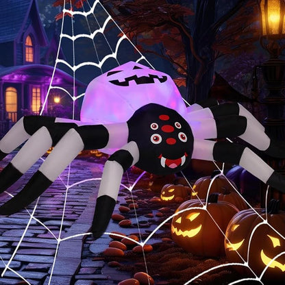 GOOSH 5FT Width Halloween Inflatables Outdoor Decorations Spider with Magic Light Broke Out from Window, Blow Up Yard Decorations with LED Lights for Party Yard Garden Lawn