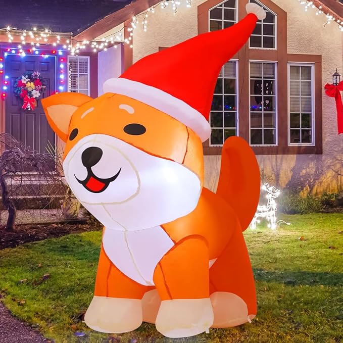 Goosh 4FT Christmas Inflatables Outdoor Decorations Blow Up Dog Built-in LEDs for Christmas Indoor Outdoor Yard Lawn Garden Decorations