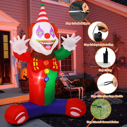 Goosh 7 FT Halloween Inflatables Outdoor Decorations Laugh Clown Blow Up Yard Decoration with Built-in LEDs for Garden Lawn Party Decor