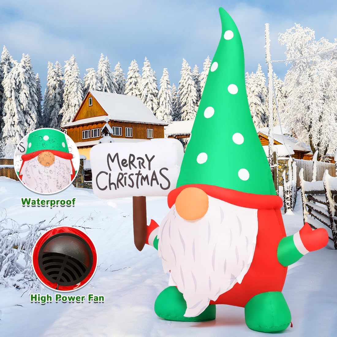 GOOSH 6 FT Christmas Gnome Inflatables Outdoor Decorations, Xmas Gnome Blow Up Yard Decorations, Built-in LED Lights for Holiday, Outdoor, Lawn, Garden