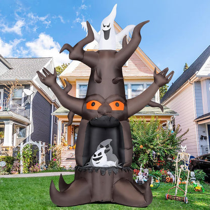 GOOSH 9 FT Halloween Inflatable Animated Dead Tree Outdoor Decorations Blow Up Yard Scary Tree and White Ghost with Built-in LEDs for Outdoor Garden Lawn Party Decor (Tree Ghost)