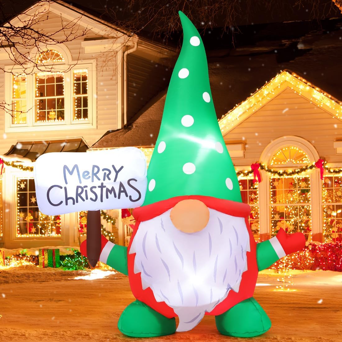 GOOSH 6 FT Christmas Gnome Inflatables Outdoor Decorations, Xmas Gnome Blow Up Yard Decorations, Built-in LED Lights for Holiday, Outdoor, Lawn, Garden