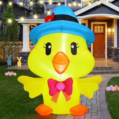 GOOSH 5.2 FT Easter Inflatables Chicken Outdoor Decorations Blow Up Yard with The Blue Hat with Built-in LEDs for Indoor Party Garden Lawn Decor