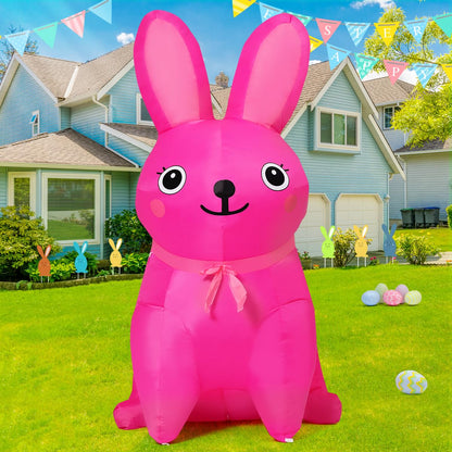 GOOSH 5 FT Easter Inflatables Bunny Outdoor Decorations Blow Up Yard Cute Pink Rabbit with Built-in LEDs for Garden Lawn Indoor Decor