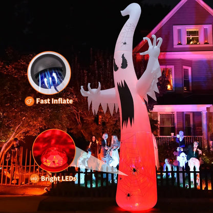 GOOSH 12 FT Halloween Inflatables Ghost Outdoor Decorations Blow Up Yard Giant Towering Terrible Spooky Flame Lamp Ghost with Built-in LEDs for Garden Lawn Indoor Party Decor