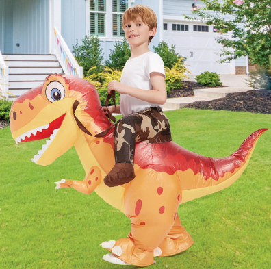 GOOSH Inflatable Dinosaur Costume Kids, Ride on Dinosaur Blow Up Dino Costume Orange Funny Fancy Dress for Halloween Party