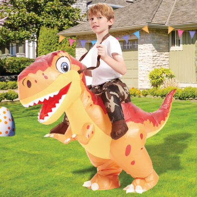 GOOSH Inflatable Dinosaur Costume Kids, Ride on Dinosaur Blow Up Dino Costume Orange Funny Fancy Dress for Halloween Party