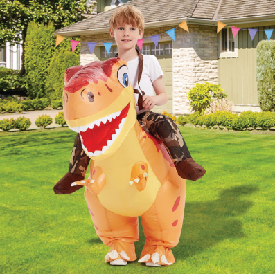 GOOSH Inflatable Dinosaur Costume Kids, Ride on Dinosaur Blow Up Dino Costume Orange Funny Fancy Dress for Halloween Party