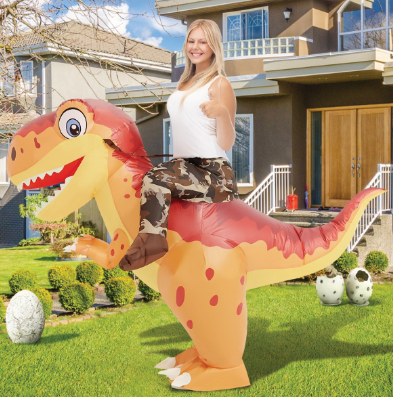 GOOSH Inflatable Dinosaur Costume Kids, Ride on Dinosaur Blow Up Dino Costume Orange Funny Fancy Dress for Halloween Party