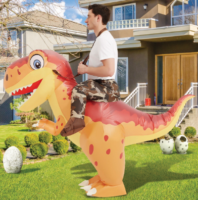 GOOSH Inflatable Dinosaur Costume Kids, Ride on Dinosaur Blow Up Dino Costume Orange Funny Fancy Dress for Halloween Party