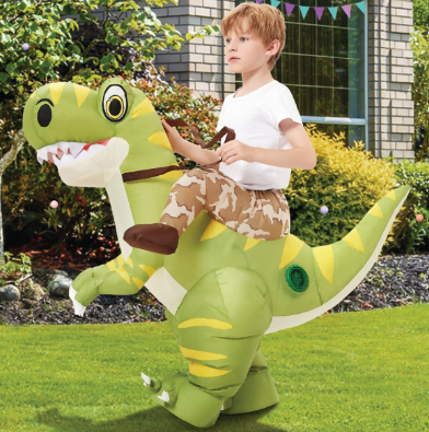 GOOSH Inflatable Costume for Adults and Children, Halloween Costumes Men Women Green Dinosaur Rider