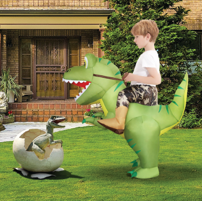 GOOSH Inflatable Dinosaur Costume Kids, Ride on Dinosaur Blow Up Dino Costume Green Funny Dress for Halloween Party