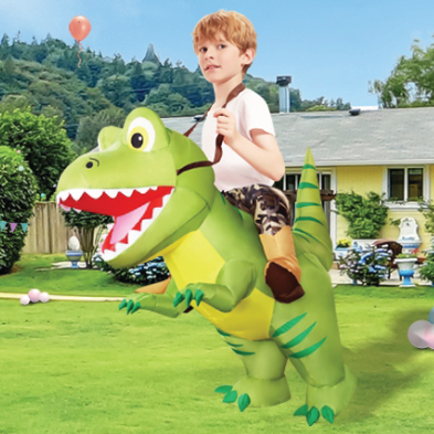 GOOSH Inflatable Dinosaur Costume Kids, Ride on Dinosaur Blow Up Dino Costume Green Funny Dress for Halloween Party