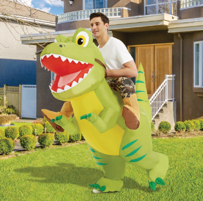 GOOSH Inflatable Dinosaur Costume Kids, Ride on Dinosaur Blow Up Dino Costume Green Funny Dress for Halloween Party