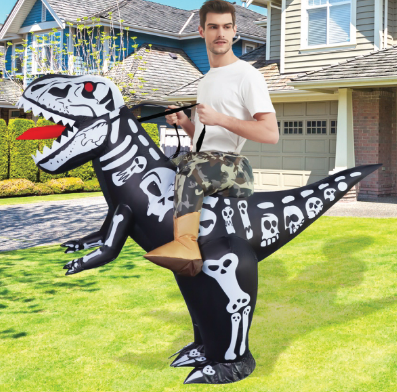 GOOSH Inflatable Dinosaur Costume Kids Ride-on Inflatables Blow Up Dino Costume Skeleton Funny Dress for Halloween Party