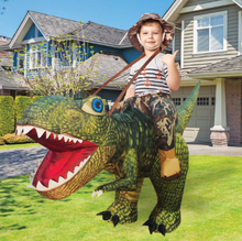 Load image into Gallery viewer, GOOSH Inflatable Costume for Adults and Children, Halloween Costumes Men Women Green Dinosaur Rider
