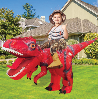 GOOSH Inflatable Red Dinosaur Costume Kids, T Rex Dinosaur Blow Up Ride on Dino Costume Orange Funny for Halloween Party