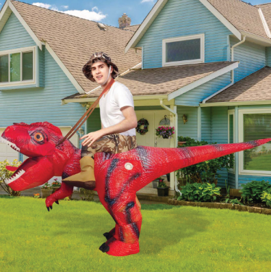GOOSH Inflatable Red Dinosaur Costume Kids, T Rex Dinosaur Blow Up Ride on Dino Costume Orange Funny for Halloween Party