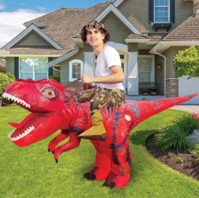 GOOSH Inflatable Red Dinosaur Costume Kids, T Rex Dinosaur Blow Up Ride on Dino Costume Orange Funny for Halloween Party