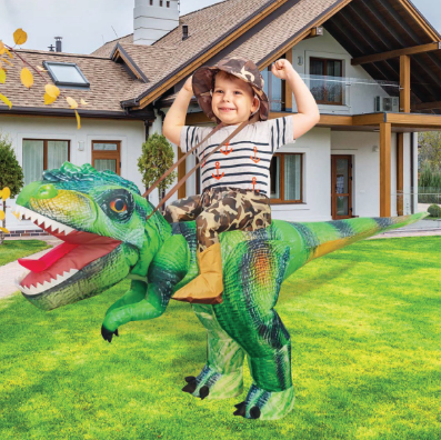 GOOSH Inflatable Green Dinosaur Costume Riding T Rex Air Blow up Funny Party Halloween Costume for Men/Women