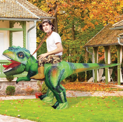 GOOSH Inflatable Green Dinosaur Costume Riding T Rex Air Blow up Funny Party Halloween Costume for Men/Women
