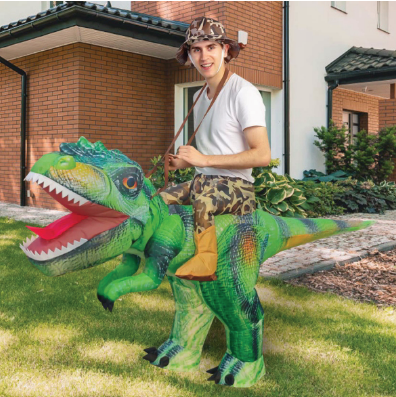 GOOSH Inflatable Green Dinosaur Costume Riding T Rex Air Blow up Funny Party Halloween Costume for Men/Women