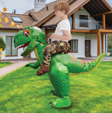 GOOSH Inflatable Dinosaur Costume for Adults Ride-on Green Dino Funny Blow Up T-Rex Costume Halloween Party